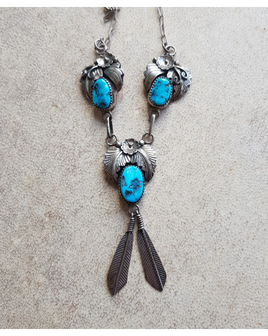 Navajo Silberschmuck: Türkiscollier mit 3 Türkisen