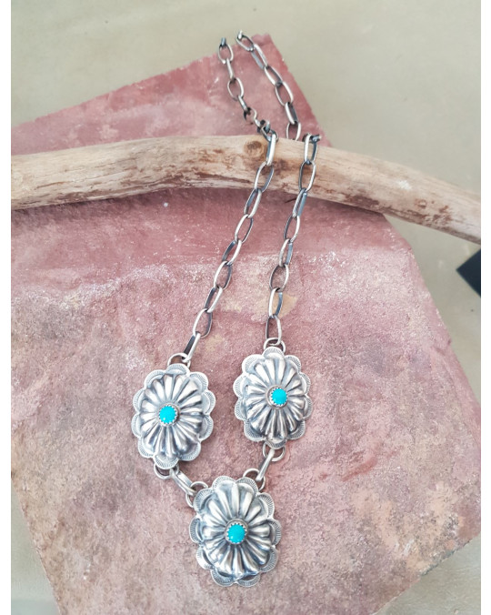 Navajo Conchokette: Türkiscollier mit 3 Türkisen