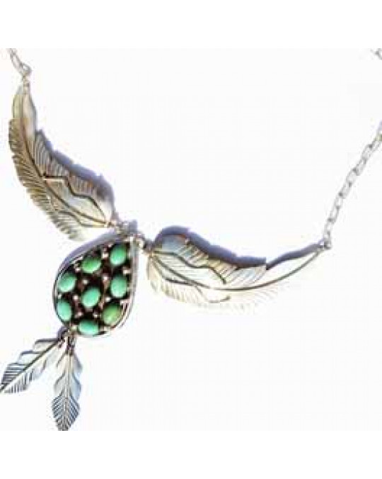 Navajo Silberschmuck: Grün-Türkiscollier in Tropfenform
