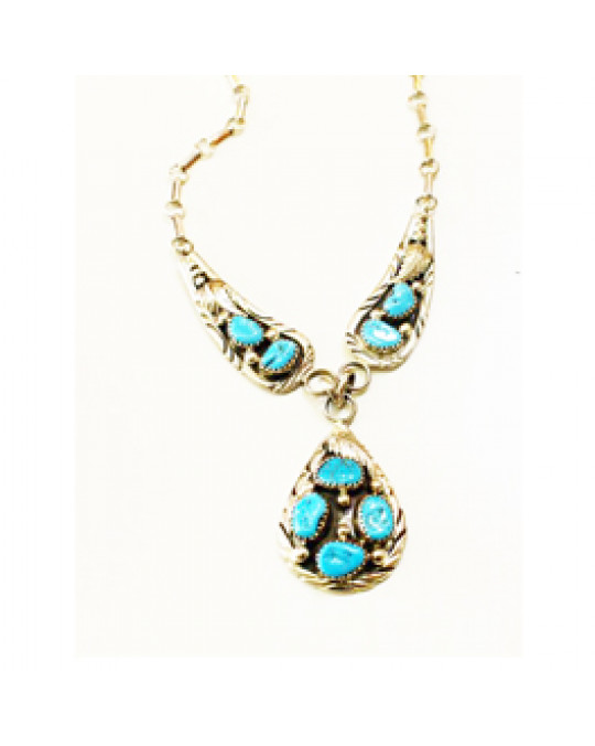 Navajo Silberschmuck: Türkiscollier in Tropfenform